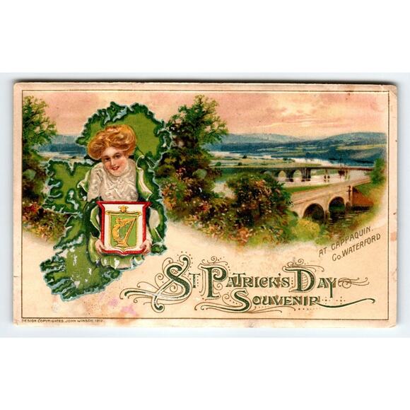 St Patrick's Day Postcard 1912 John Winsch Cappaquin Waterford Ireland Germany - Picture 1 of 2
